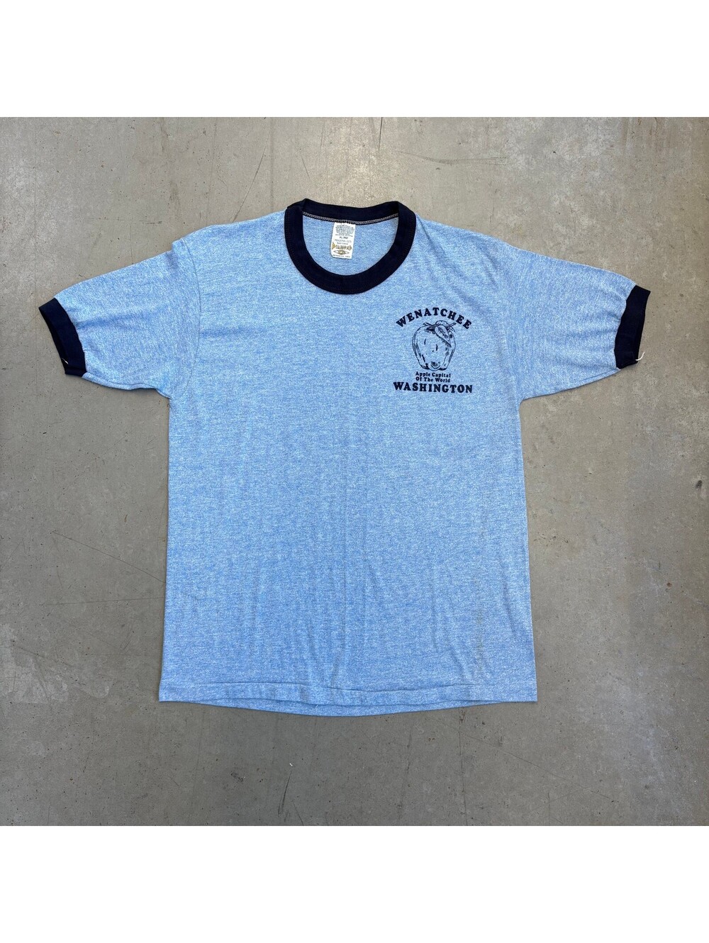 Vintage 70s Wenatchee Washington Apple Capital Ringer T-Shirt Extra Large Blue